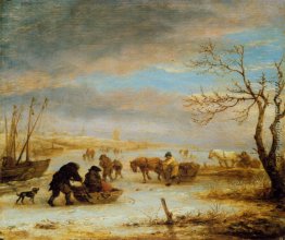 Eingefroren Eis Landschaft mit Wagen und Boote Eingefroren Eis Landschaft mit Wagen und Boote