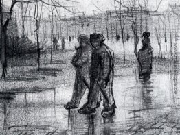 A Public Garden mit Menschen zu Fuß im Regen A Public Garden mit Menschen zu Fuß im Regen