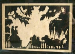 Auf der Veranda. Silhouette, Tinte auf Papier. Mit russischen Bu Auf der Veranda. Silhouette, Tinte auf Papier. Mit russischen Bu
