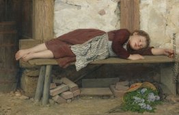 Schlafendes Mädchen auf einer Holzbank Schlafendes Mädchen auf einer Holzbank