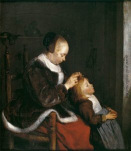 Mutter Kämmen der Haare des Kindes Mutter Kämmen der Haare des Kindes