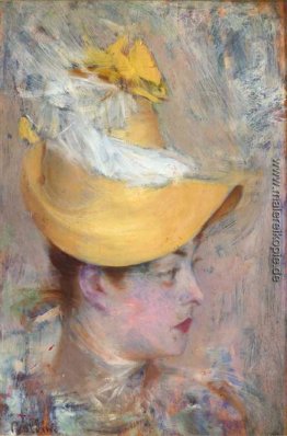 Kopf einer Dame mit gelben Hülsen Kopf einer Dame mit gelben Hülsen