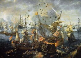 Die Explosion des spanischen Flaggschiff in der Schlacht von Gib Die Explosion des spanischen Flaggschiff in der Schlacht von Gib