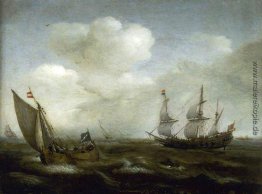 Eine niederländische Schiff und eine Kaag in eine frische Brise Eine niederländische Schiff und eine Kaag in eine frische Brise