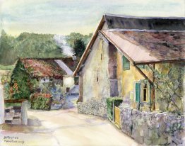Altes Bauernhaus in der Schweizer Dorf Saint-Triphon, Aquarellma Altes Bauernhaus in der Schweizer Dorf Saint-Triphon, Aquarellma