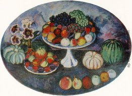 Oval Stilleben mit weißen Vase und Obst Oval Stilleben mit weißen Vase und Obst