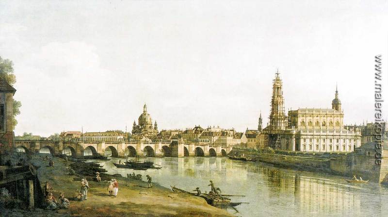Ansicht von Dresden vom rechten Ufer der Elbe mit der Augustusbr