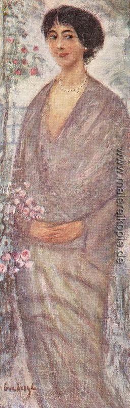Junge Frau mit Rose-Baum
