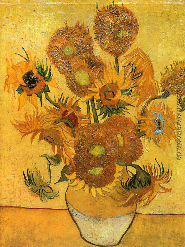 Stillleben - Vase mit fünfzehn Sonnenblumen di Vincent van Gogh von Vincent  van Gogh - Ölgemälde Reproduktion