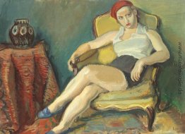 Frau in der gelben Stuhl Frau in der gelben Stuhl