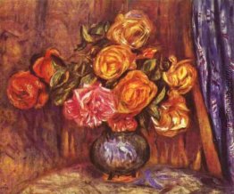 Roses Vor dem blauen Curtain Roses Vor dem blauen Curtain