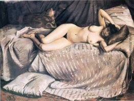 Nackte Frau liegend auf einer Couch Nackte Frau liegend auf einer Couch