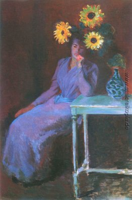 Porträt von Suzanne Hoschede mit Sonnenblumen Porträt von Suzanne Hoschede mit Sonnenblumen