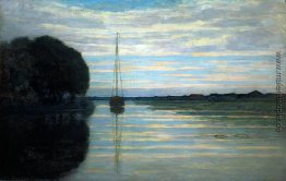 Blick auf den Fluss mit einem Boot Sun Blick auf den Fluss mit einem Boot Sun