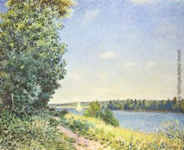 Normandie, die Wasserpfad, in den Abend an Sahurs Normandie, die Wasserpfad, in den Abend an Sahurs