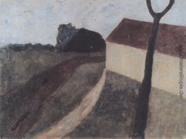 Dämmerung-Landschaft mit Haus und Gabel Dämmerung-Landschaft mit Haus und Gabel