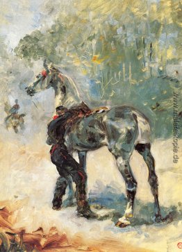 Artillerist Satteln sein Pferd Artillerist Satteln sein Pferd