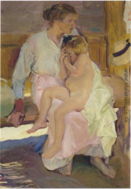 Mutter und Tochter, Valencia Strand Mutter und Tochter, Valencia Strand