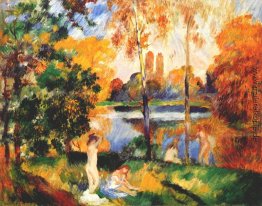 Landschaft mit weiblichen Badegäste Landschaft mit weiblichen Badegäste