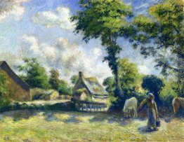 Landschaft bei Melleray, Frau mit Wasser zu Pferde Landschaft bei Melleray, Frau mit Wasser zu Pferde