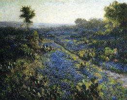 Field of Texas Bluebonnets und Kaktusfeige-Kaktus- Field of Texas Bluebonnets und Kaktusfeige-Kaktus-