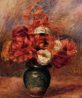 Blumen in einem grünen Vase Dahlilas und Astern Blumen in einem grünen Vase Dahlilas und Astern