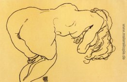 Langhaarige nackte, über nach vorne gebeugt, Ruckansicht Langhaarige nackte, über nach vorne gebeugt, Ruckansicht