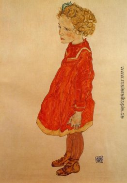 Kleines Mädchen mit blonden Haaren in einem roten Kleid Kleines Mädchen mit blonden Haaren in einem roten Kleid