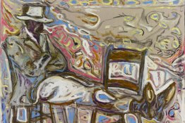 Der Mann saß auf Stühlen Der Mann saß auf Stühlen