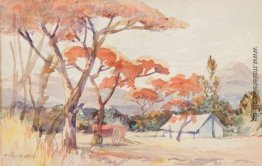 Ein Zelt und Wagen in einer Waldlandschaft Ein Zelt und Wagen in einer Waldlandschaft