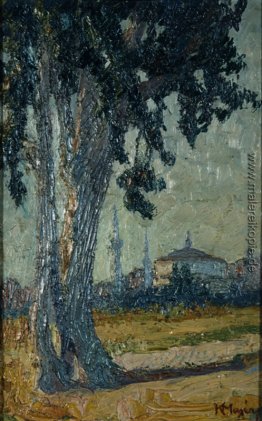 Landschaft mit Baum und Moschee im Hintergrund Landschaft mit Baum und Moschee im Hintergrund
