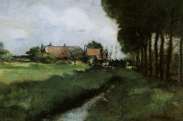 Landschaft mit Häusern und Stream- Landschaft mit Häusern und Stream-