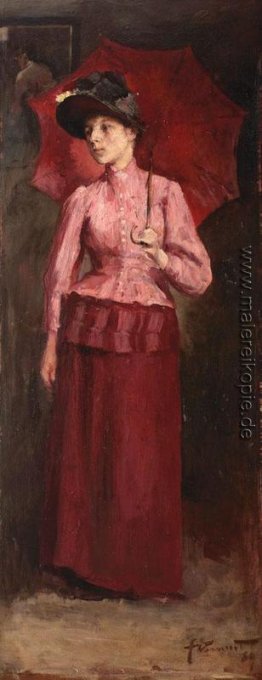 Frau mit rotem Regenschirm Frau mit rotem Regenschirm