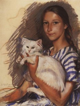 Portrait von Natasha Lancere mit einer Katze Portrait von Natasha Lancere mit einer Katze