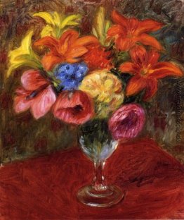 Mohnblumen, Lilien und blaue Blumen Mohnblumen, Lilien und blaue Blumen