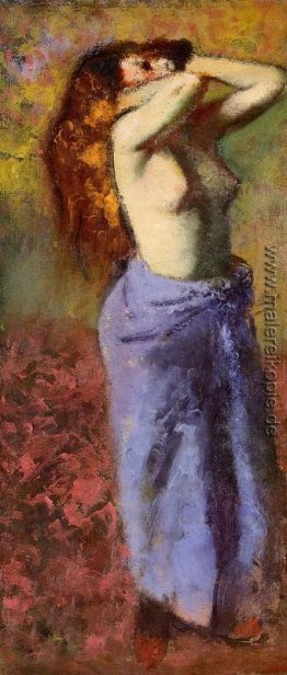 Frau in einem blauen Bademantel, Torso Exposed Frau in einem blauen Bademantel, Torso Exposed