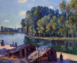 Hütten entlang der Loing Canal, Sonnenlicht-Effekt Hütten entlang der Loing Canal, Sonnenlicht-Effekt