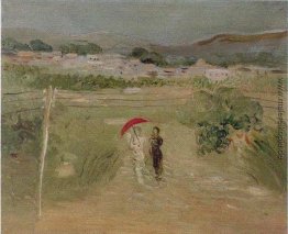 Paisaje con sombrilla roja Paisaje con sombrilla roja