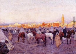 Feldlager in der Nähe von einem marokkanischen Dorf Feldlager in der Nähe von einem marokkanischen Dorf