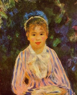 Junge Frau in einem blauen und rosa gestreiftes Hemd Junge Frau in einem blauen und rosa gestreiftes Hemd