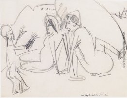 Frauen und Skulpturen auf dem Strand Frauen und Skulpturen auf dem Strand