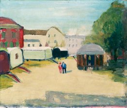 Wohnwagen mit drei Figuren Wohnwagen mit drei Figuren