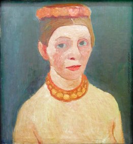 Selbstportrait mit roter Blume Kranz und Kette Selbstportrait mit roter Blume Kranz und Kette