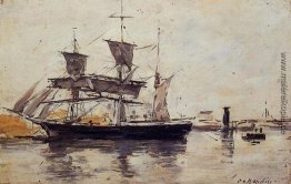 Drei Masten Schiff am Dock Drei Masten Schiff am Dock