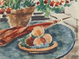 Stilleben mit Pfirsichen und Regenschirm Stilleben mit Pfirsichen und Regenschirm