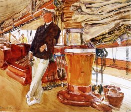 Hauptmann Herbert M. Sears auf dem Deck des Schooner-Yacht Const Hauptmann Herbert M. Sears auf dem Deck des Schooner-Yacht Const