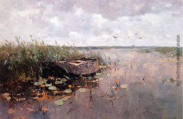 Ansicht einer Pfütze und ein Boot Ansicht einer Pfütze und ein Boot