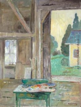 Blick aus dem Studio (grünen Tisch mit Palette) Blick aus dem Studio (grünen Tisch mit Palette)