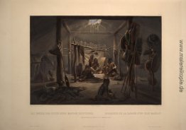 Der Innenraum einer Hütte eines Mandan Haupt, Platte 19 von Band Der Innenraum einer Hütte eines Mandan Haupt, Platte 19 von Band