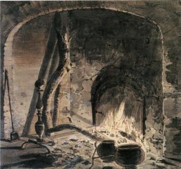 Ein Open Hearth mit einem Feuer Ein Open Hearth mit einem Feuer